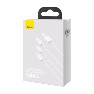 Kaapeli Baseus Superior USB - microUSB+Lightning+Type-C 3.5A 1,5m valkoinen CAMLTYS-02