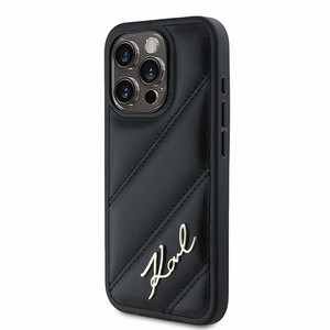 Karl Lagerfeld Diagonal Quilted Script Suojakuori iPhone 15 Pro:lle - musta