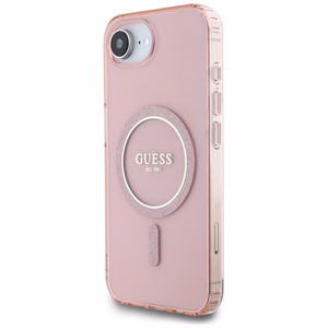 GUESS IML Glitter Circle MagSafe Alkuperäinen Suojakuori iPhone 17e/16e:lle - Vaaleanpunainen