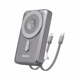 Dudao K29 10000mAh PD 20W MagSafe Power Bank with Metal Case, Stand and Built-in USB-C/ Lightning Cables - Gray