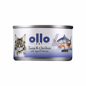 Ollo Cat No. 4 – kissan märkäruoka, tonnikalaa, kanaa, kalmaria ja katkarapuja liemessä, 70 g