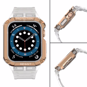 Protect Strap Band for Apple Watch 42/44/45mm Armored Case Strap - Valkoinen, ruusukultainen