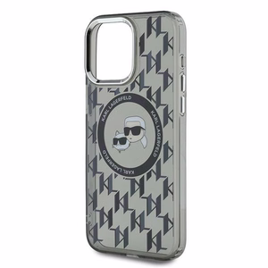 Karl Lagerfeld IML Monogram Karl & Choupette Head MagSafe Suojakuori iPhone 15 Pro:lle - Musta
