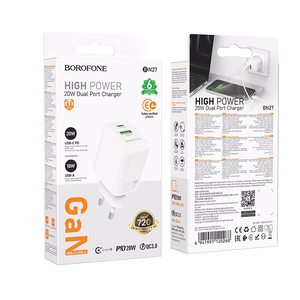 Borofone Wall charger BN27 Fuente - USB + Type C - QC 3.0 PD 20W white