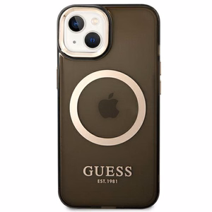 Guess GUHMP14SHTCMK iPhone 14 6.1" musta/musta kova kotelo Gold Outline läpikuultava MagSafe kultainen ääriviivat