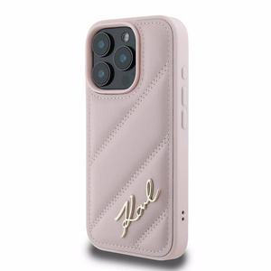 Karl Lagerfeld Quilted Signature Suojakuori iPhone 16 Pro Max:lle - vaaleanpunainen