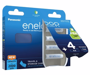 Ladattavat paristot PANASONIC ENELOOP AA 2000 mAh 4 kpl + kotelo (BK-3MCDE/4CP+CASE)