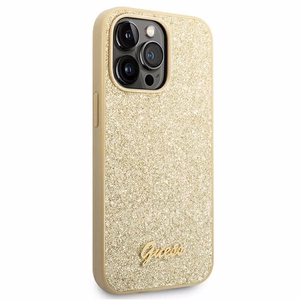 Guess Glitter Script kotelo iPhone 14 Pro:lle - kultainen