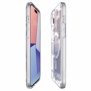 Spigen Ultra Hybrid Mag suojakuori MagSafe:lla iPhone 15 Plus:lle - valkoinen (Zero One Pattern)