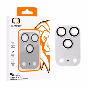 Karkaistu lasi Tel Protect 95% AR+AF, täysmetallinen kamerasuoja iPhone 17 Pro Max -kameralle, hopeinen (kamerasaareke)