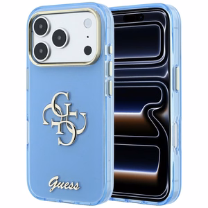 Guess IML 4G Script Metal -suojakuori laitteelle iPhone 18 Pro Max / 17 Pro Max – vaaleansininen