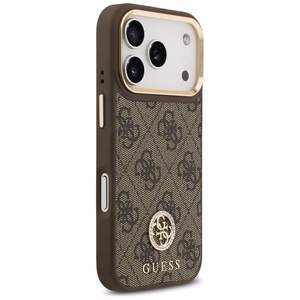 Guess 4G Strass Logo & Big Strap Metal Buttons MagSafe suojakuori iPhone 17 Pro - ruskea
