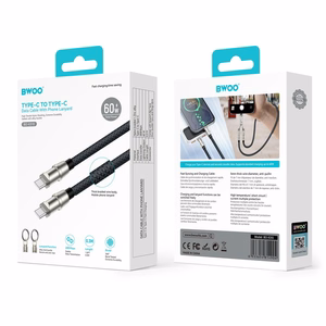 BWOO hihnakaapeli USB-C - USB-C 0.3m 60W hihnalla
