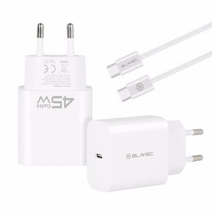 Blavec Seinälaturi BC-7 GaN4 - Type C - PD QC 45W 3A Type C - Type C kaapelilla (TCBC7G4-CW453A+CC) valkoinen