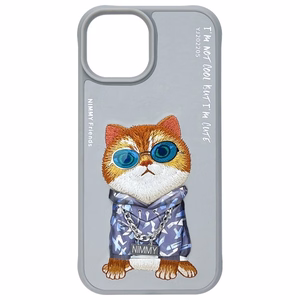 Nimmy Glasses Cool Cat Suojakuori iPhone 15:lle - harmaa