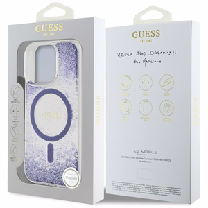 Guess HC Resin Bottom Glitter MagSafe Suojakuori iPhone 16 Pro Maxille - violetti