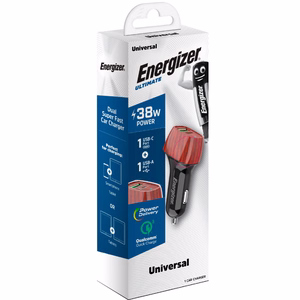 Energizer Ultimate D38WO autolaturi, USB-C + USB-A, 38 W PD + QC 3,0, pähkinäpuukuvioinen