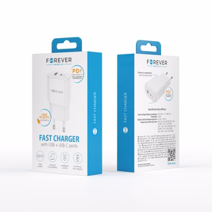 Forever TC-01-20AC PD QC charger 1x USB-C 1x USB 20W white