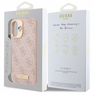 Guess 4G Logo Plate MagSafe iPhone 16 Suojakuori - Vaaleanpunainen