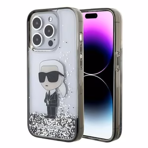 Karl Lagerfeld Liquid Glitter Ikonik suojakuori iPhone 15 Pro:lle - läpinäkyvä