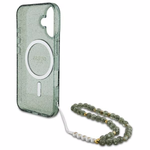 Guess IML Glitter With Pearl Hihna MagSafe Suojakuori iPhone 16 Plus:lle - vihreä
