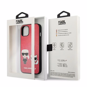 Karl Lagerfeld Ikonik Karl & Choupette suojakuori laitteelle iPhone 13 mini, fuksianvärinen