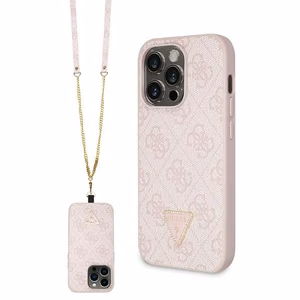 Guess GUHCP14LP4TDSCPP Suojakuori iPhone 14 Pro:lle - vaaleanpunainen Crossbody 4G Metal Logo
