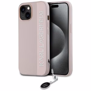 Karl Lagerfeld Saffiano Rhinestones & Charm Suojakuori iPhone 15 / 14 / 13:lle - vaaleanpunainen
