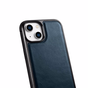 iCarer Nahka Öljyvaha kotelo päällystetty luonnollisella nahalla iPhone 14 sininen (WMI14220717-BU)