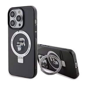 Karl Lagerfeld Ring Stand Karl&Choupette MagSafe suojakuori iPhone 14 Prolle - musta