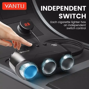 Car Cigarette Lighter Socket Splitter LM21 - 3 sockets + USB + Type C - QC 3.0 PD 3A 122W with display and cable