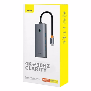 5-in-1-hubi Baseus UltraJoy Series USB-C to HDMI4K@30Hz+3xUSB 3.0+1xPD (harmaa)