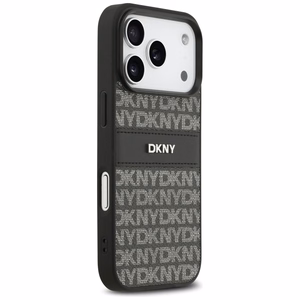 DKNY Repeat Texture Pattern with Tonal Stripe suojakuori iPhone 17 Pro:lle - musta