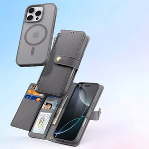Dux Ducis Lawa Nahkainen Suojakuori iPhone 16 Pro Max:lle irrotettavalla magneettisella lompakolla - harmaa