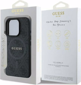 Guess Suojakuori iPhone 16 Pro:lle MagSafe-yhteensopiva GUHMP16LG4GFRK (PU 4G Ring Classic Logo) musta