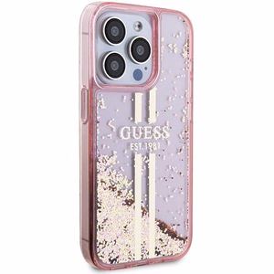 Guess suojakuori iPhone 15 Pro GUHCP15LLFCSEGP Liquid Glitter Gold Stripes vaaleanpunainen