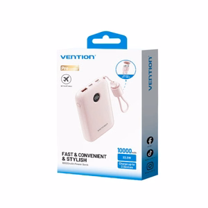 Vention 10000mAh varavirtalähde 2xUSB-C 1xUSB-A 22,5W vaaleanpunainen