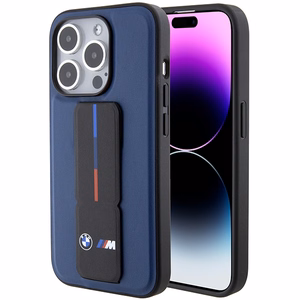 BMW M Grip Stand Bicolor Suojakuori iPhone 15 Pro:lle - laivastonsininen