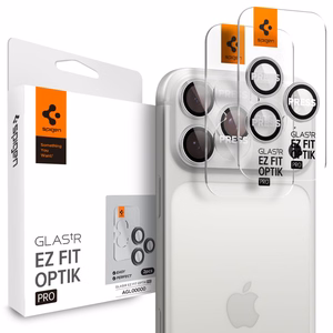 Spigen Optik Pro GLAS.TR EZ FIT kamerasuoja 2 kpl iPhone 16 Pro / Max / 17 Pro / Max:lle - Hopeinen