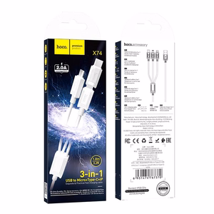 Hoco X74 3-in-1 Kaapeli USB-A - Lightning/Micro USB/USB-C 2A 1m valkoinen