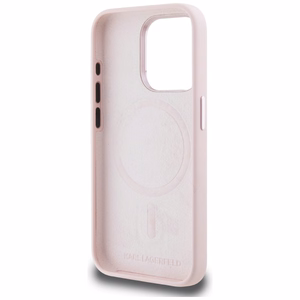 Karl Lagerfeld silikoninen Shadow Metal Initial MagSafe suojakuori iPhone 15 Pro:lle - vaaleanpunainen