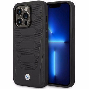 BMW BMHMP14X22RPSK musta nahkainen istuinkuvioinen suojakuori iPhone 14 Pro Max 6.7 MagSafe