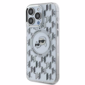 Karl Lagerfeld IML Monogram Karl & Choupette Head MagSafe Suojakuori iPhone 15 Pro:lle - Läpinäkyvä