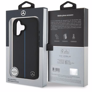 Mercedes MB Blue Line Nahkainen MagSafe Suojakuori iPhone 16:lle - Musta