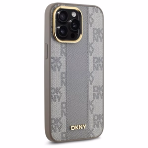 DKNY Nahkainen Checkered Mono Pattern MagSafe iPhone 14 Pro Max:lle Suojakuori - Beige