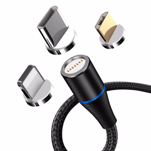 Maxlife MXUC-03 magneettinen kaapeli USB - Lightning + USB-C + microUSB 1,0 m 3A musta nylon