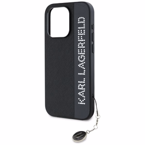 Karl Lagerfeld Saffiano Rhinestones & Charm Suojakuori iPhone 15 Pro Maxille - musta