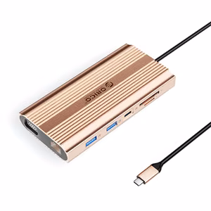 Orico XDR 12-in-1 USB-C-telakointiasema USB-A USB-C HDMI 4K VGA RJ45 Gigabit PD 100W SD- ja microSD-kortinlukija - ruusukulta