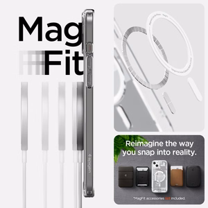 Spigen Ultra Hybrid Mag suojakuori MagSafe:lla iPhone 15 Plus:lle - valkoinen (Zero One Pattern)