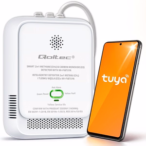 Qoltec 52654 2in1 maakaasun ja hiilimonoksidin (CO) vuotoilmaisin | CH4 | CO | NG | Tuya | Wi-Fi | 85dB hälytys | LED